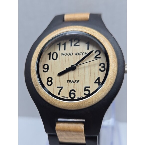 Tense Wood Watch Two Tone Maple Sandalwood Analog Quartz New Battery Womens - Picture 4 of 11